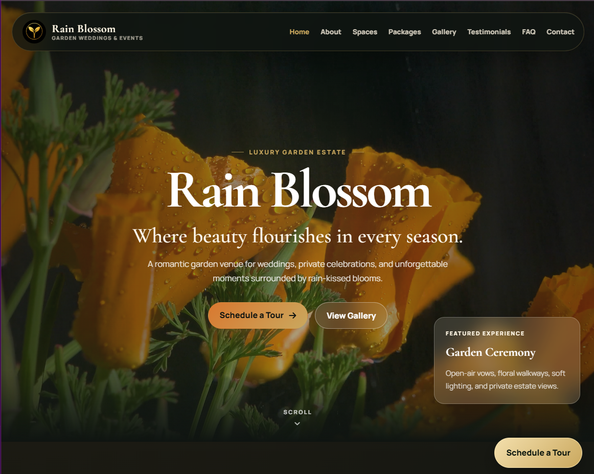 Rain Blossom Lite Wedding Landing Page Template preview